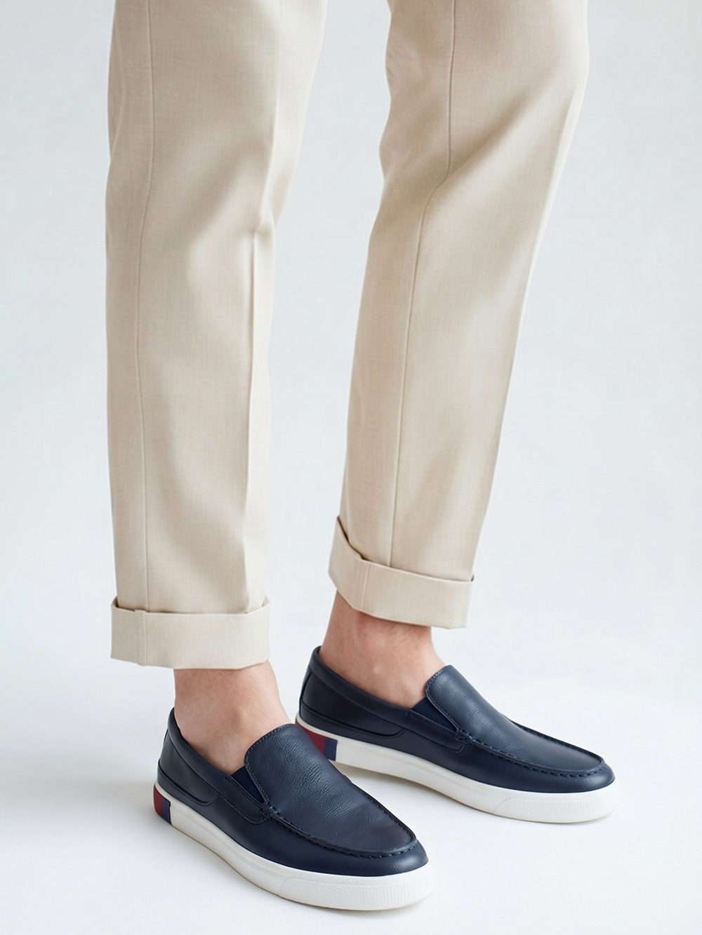 Izod Navy Slip-On Leather Loafers with White Sole